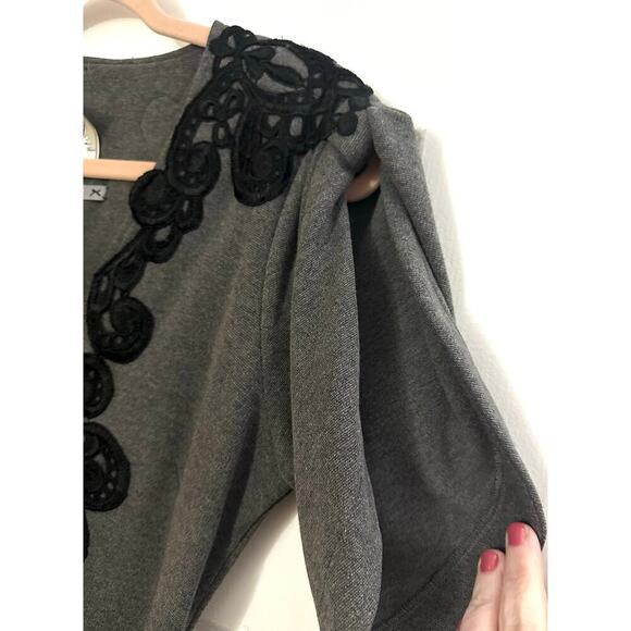 Yoana Baraschi Anthropologie Gray Black Embellished Silk Belted Dress - Sz 4 - Picture 2 of 6